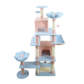 71 Inch Flower Cat Tree With Large Condo Removable Flower Cushion And Hammock Blue (Option: defaulttitle)