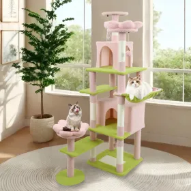 71 Inch Flower Cat Tree With Large Condo Removable Flower Cushion And Hammock Pink (Option: defaulttitle)