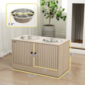 Elevated Dog Bowl, Large Feeding Dog Bowl Stand With 2 Stainless Steel Bowls, Storage Drawer, And Slow Feeder Mat. (Option: Oak 710x435x150 mm)